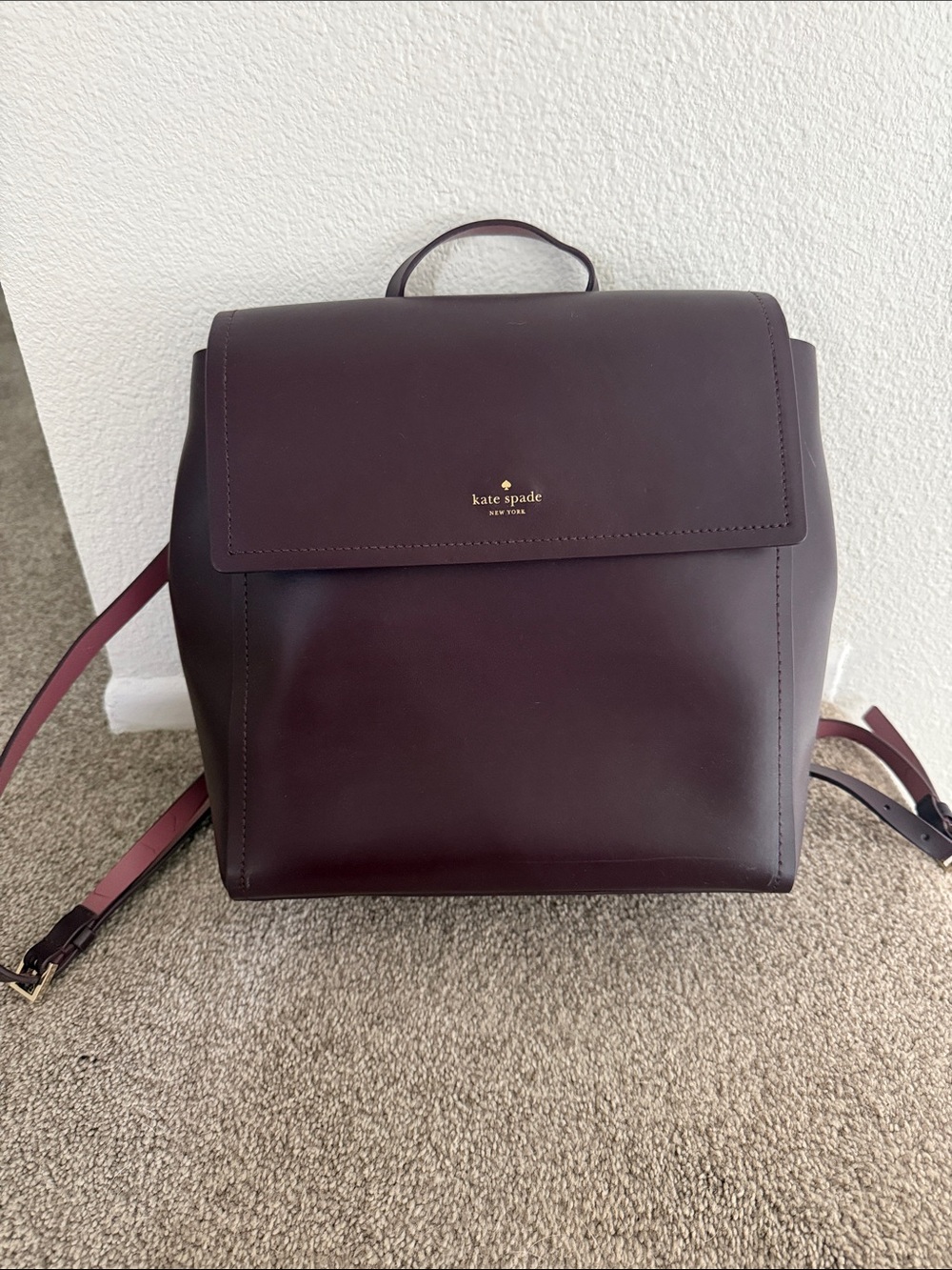 kate spade Burgundy Smoot Leather Flap Backpack